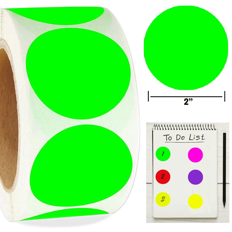 Well Tile 2 Inch Color-Code Labels Round Circle Stickers for Color Coding - Fluorescent Green Inventory Labels Moving Stickers for Labeling Warehouse Classroom Office Food Service and Medical 500 Pcs - Image 2